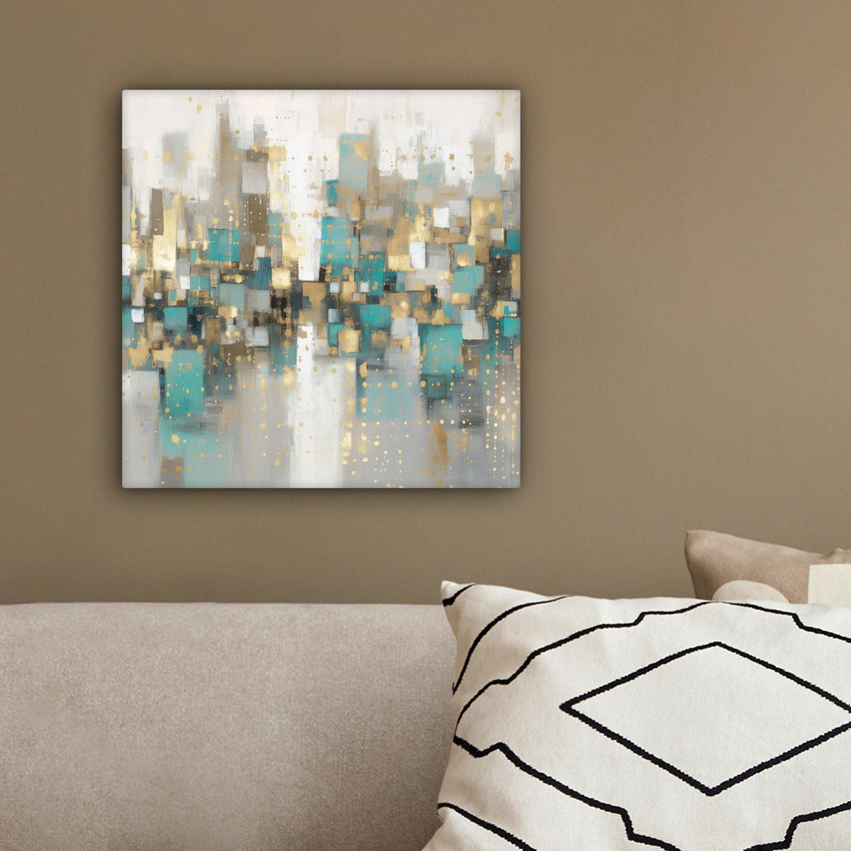 LEINWANDBILD Abstrakt - Blöcke - Gold - Skyline Deko Wohnzimmer 20x20 cm - Beige, Textil (20/20cm) - MuchoWow