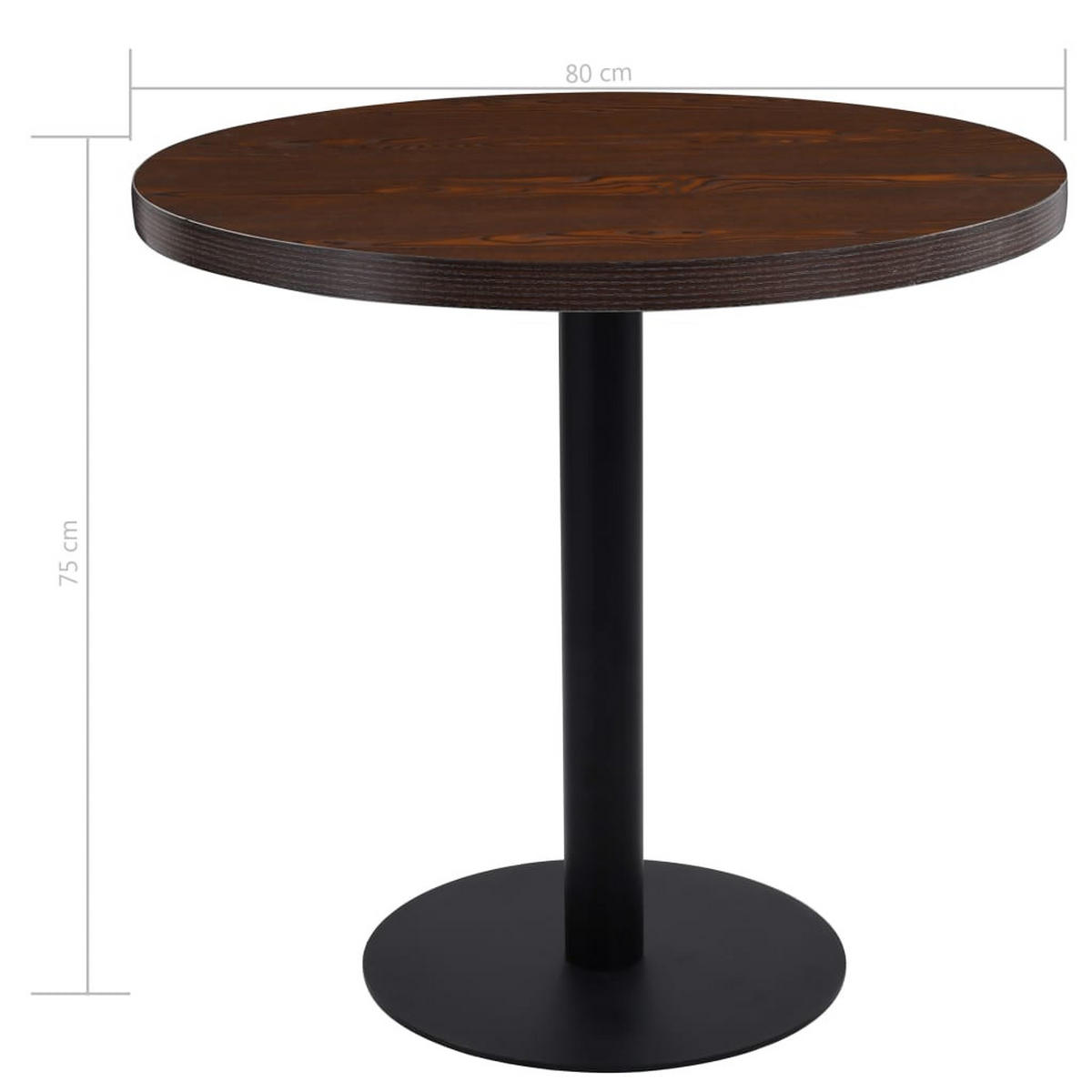 BISTROTISCH Flori rund Dunkelbraun/Schwarz 80 cm MDF - Schwarz, Holz (80/80/75cm) - DELUKE