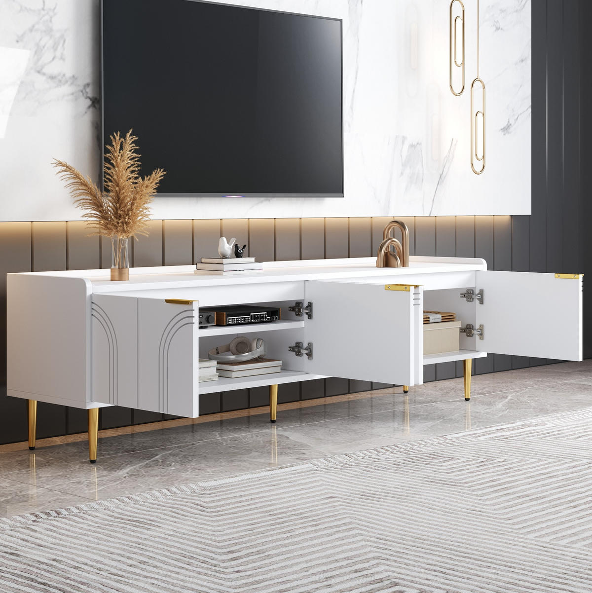 TV-ELEMENT mit Kabeldurchführung 170 x 35 x 47,5 cm MDF Weiß - Weiß, Holzwerkstoff (35/47.5/170cm) - Beauniv
