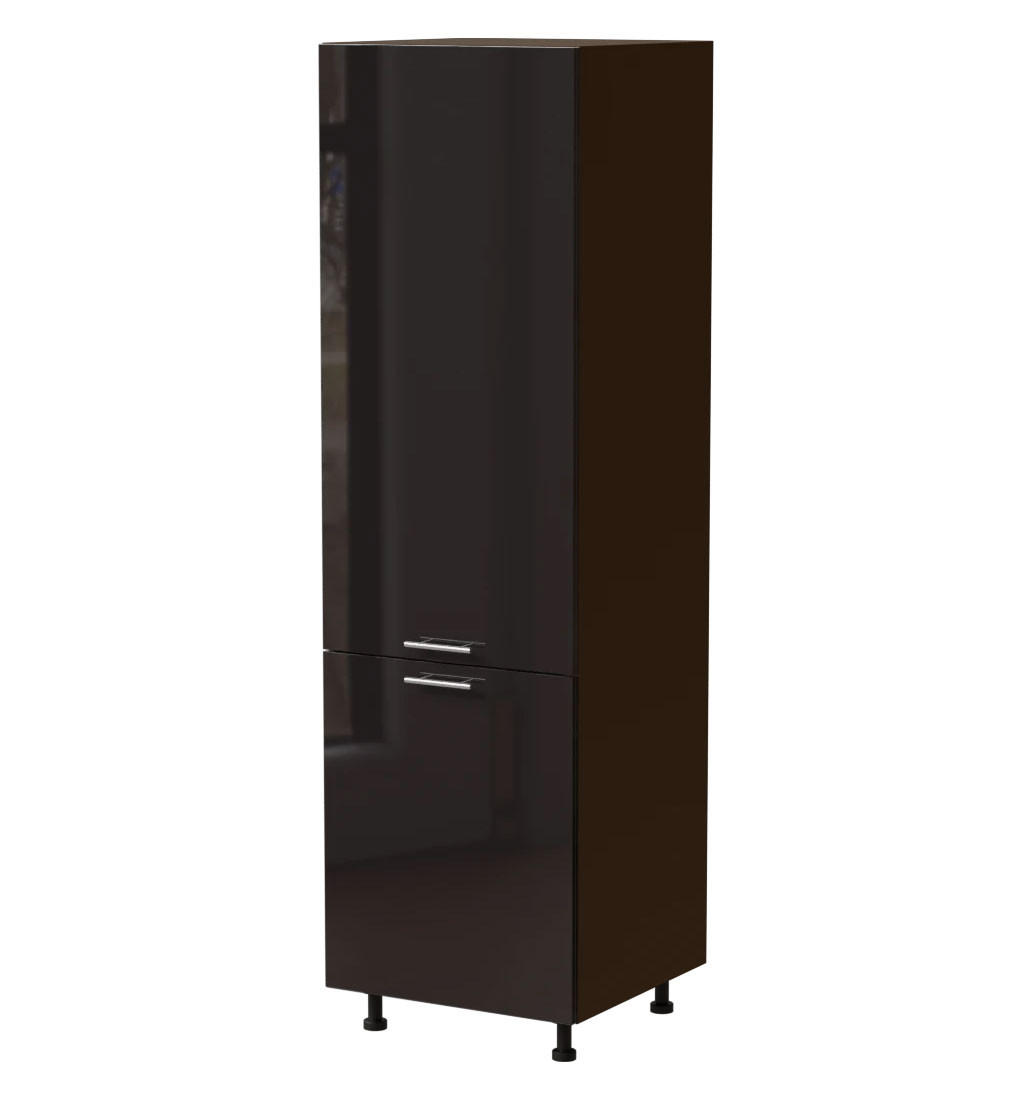 Feldmann-Wohnen Vorratsschrank Schwarz Hochglanz, Dunkelgrau 60x207x59 cm