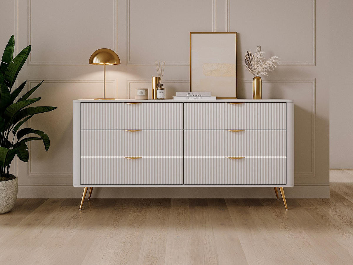 KOMMODE - 163.2 cm x 38 cm - holz - weiß Elonaria - Weiß, Holz/Metall (163/81/38cm) - Vente-Unique