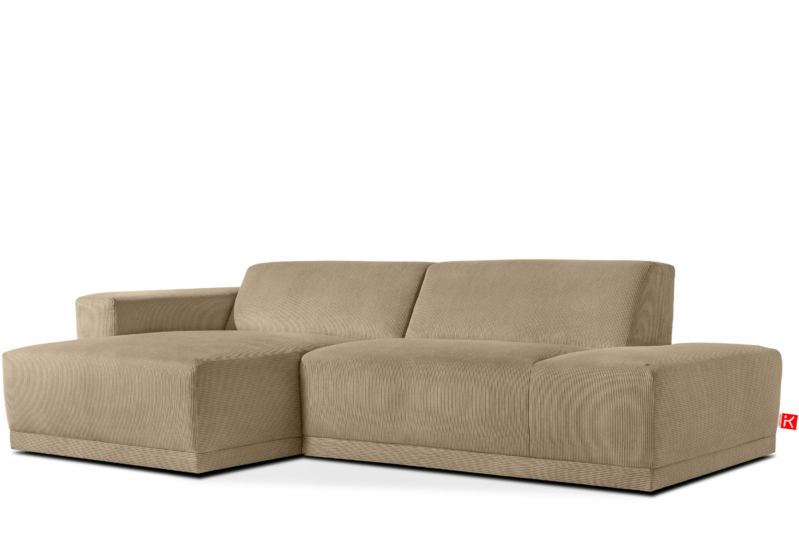 ECKSOFA-LINKS MUDI in moderner Optik mit hochwertigem Kaltschaum, Cord-Stoff, beige - Beige/Schwarz, Textil (280/160cm) - KONSIMO®