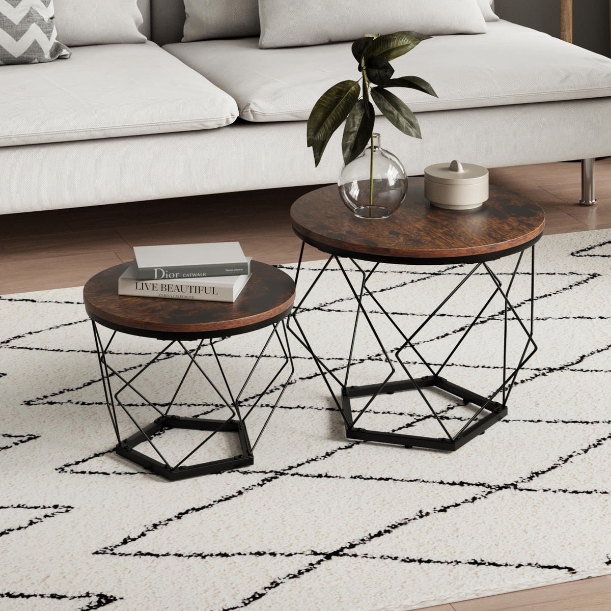 COUCHTISCH 2er Set Rund Braun Holzoptik - Braun, Holzwerkstoff (50/50/44cm) - Home Collective
