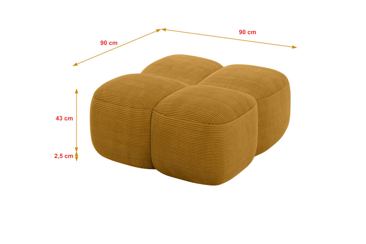 POUF Miko-Puf 90x90x45 cm Senfgelb Cord Modular Sitzhocker - Schwarz/Honig, Holzwerkstoff/Kunststoff (90/43/90cm) - ALTDECOR