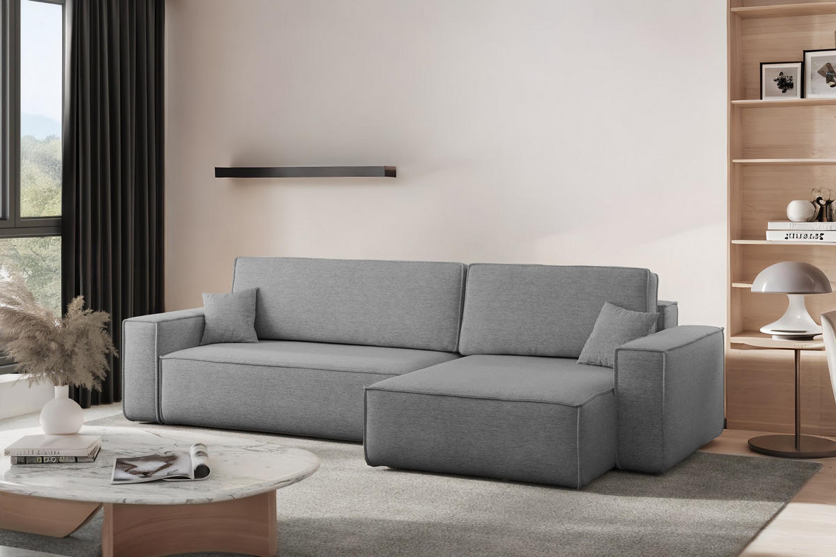 ECKSOFA Mit Schlaffunktion Und Bettkasten, Eckcouch Best XL Stoff Verita Grau Rechts - Grau, Holz (274/145cm) - Kaiser Möbel
