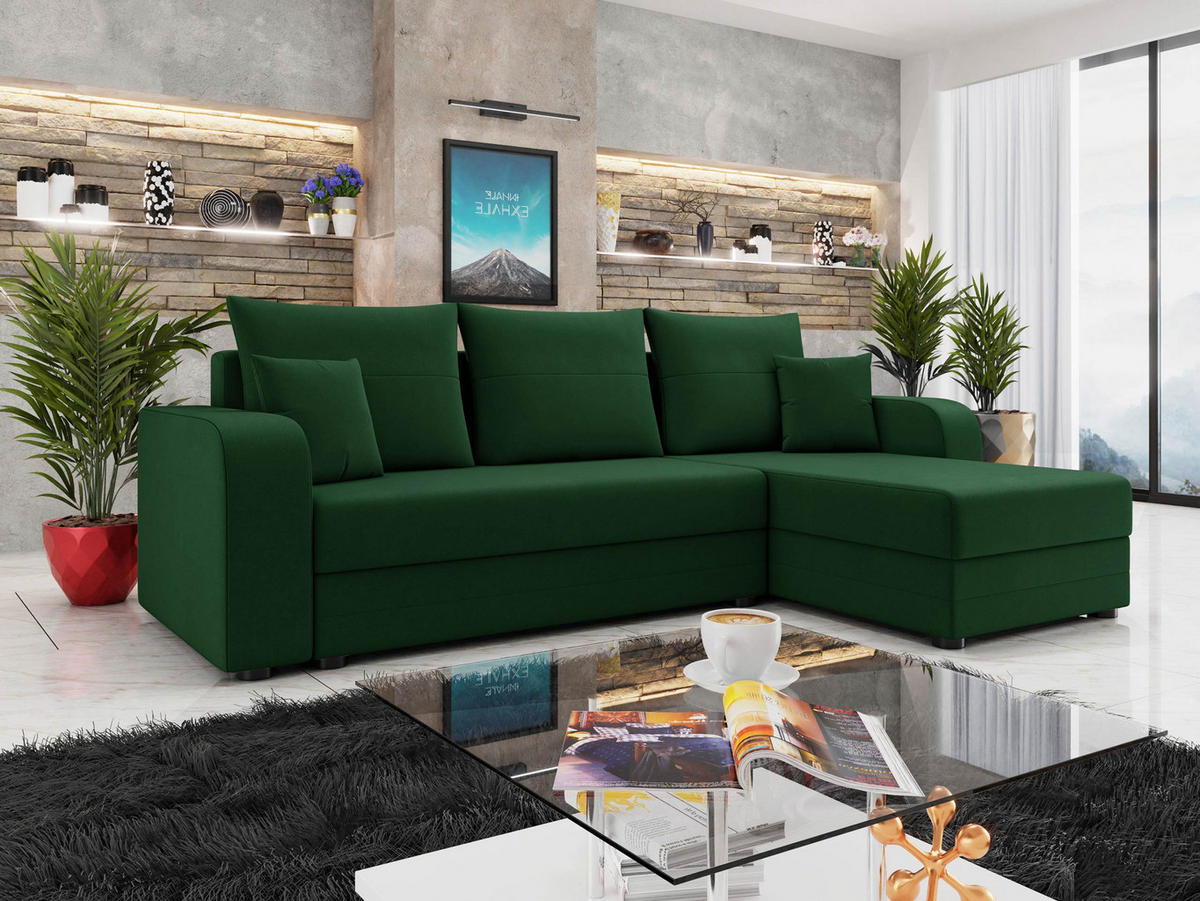 ECKSOFA Hewlet Bis - Schwarz/Grün, Holz/Kunststoff (237/139cm) - MIRJAN24