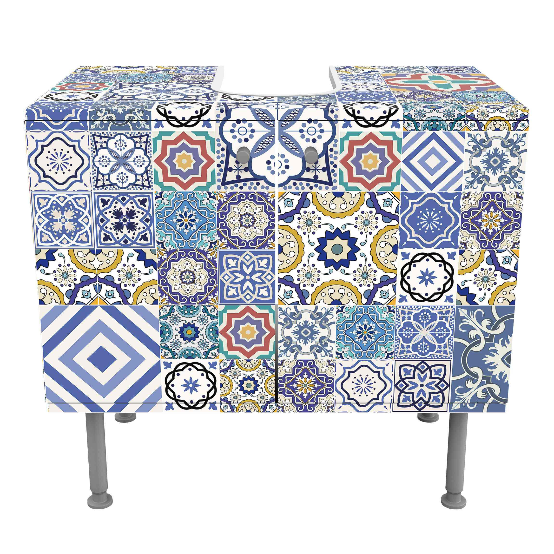 WASCHBECKENUNTERSCHRANK Fliesenspiegel - Aufwändige Portugiesische Fliesen 60/55/35 cm - Blau, Holzwerkstoff (60/55/35cm) - Bilderwelten
