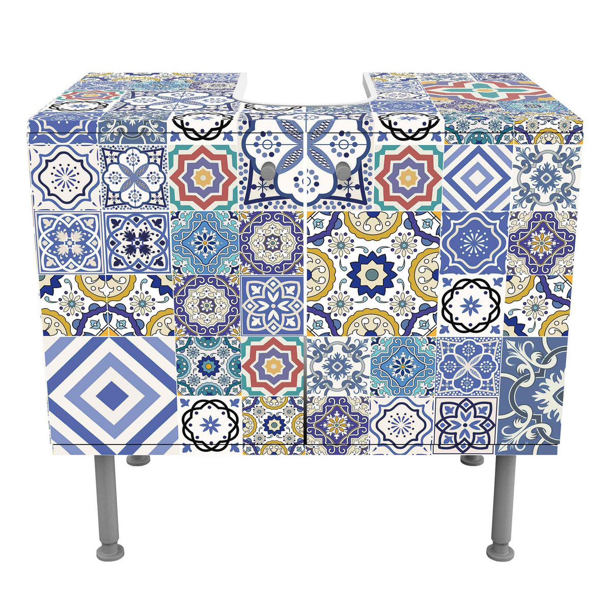 WASCHBECKENUNTERSCHRANK Fliesenspiegel - Aufwändige Portugiesische Fliesen 60/55/35 cm - Blau, Holzwerkstoff (60/55/35cm) - Bilderwelten