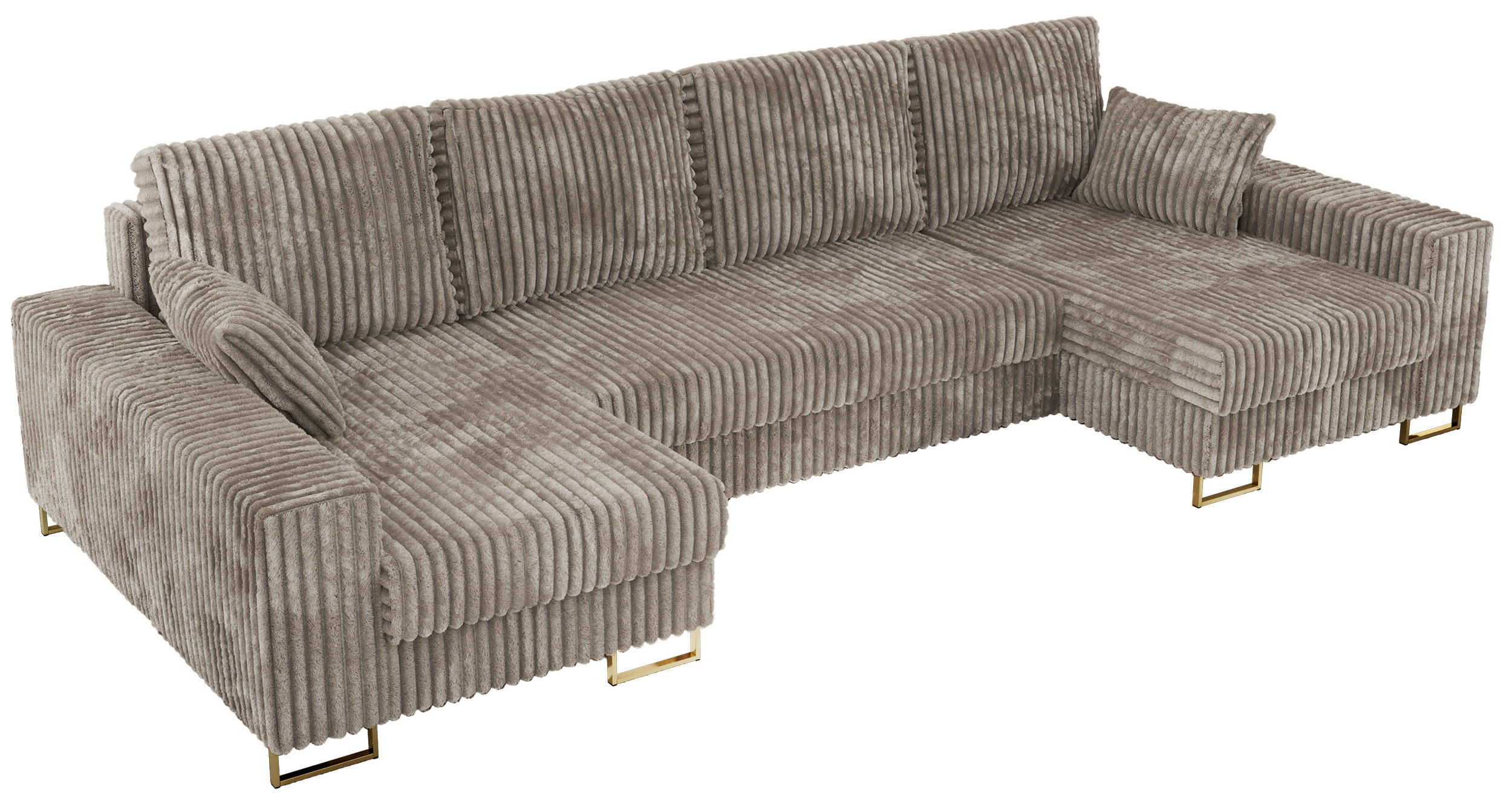 WOHNLANDSCHAFT DORIAN U Cord Hellbraun - Hellbraun/Goldfarben, Textil/Metall (312/95/138cm) - MKS