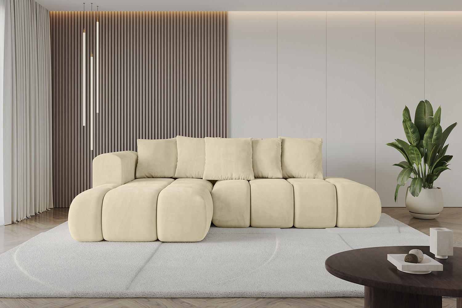 ECKSOFA Ottomane Links CLOUD-L-v1 289x180x40 Beige Velours - Beige, Holzwerkstoff/Kunststoff (180/289cm) - ALTDECOR