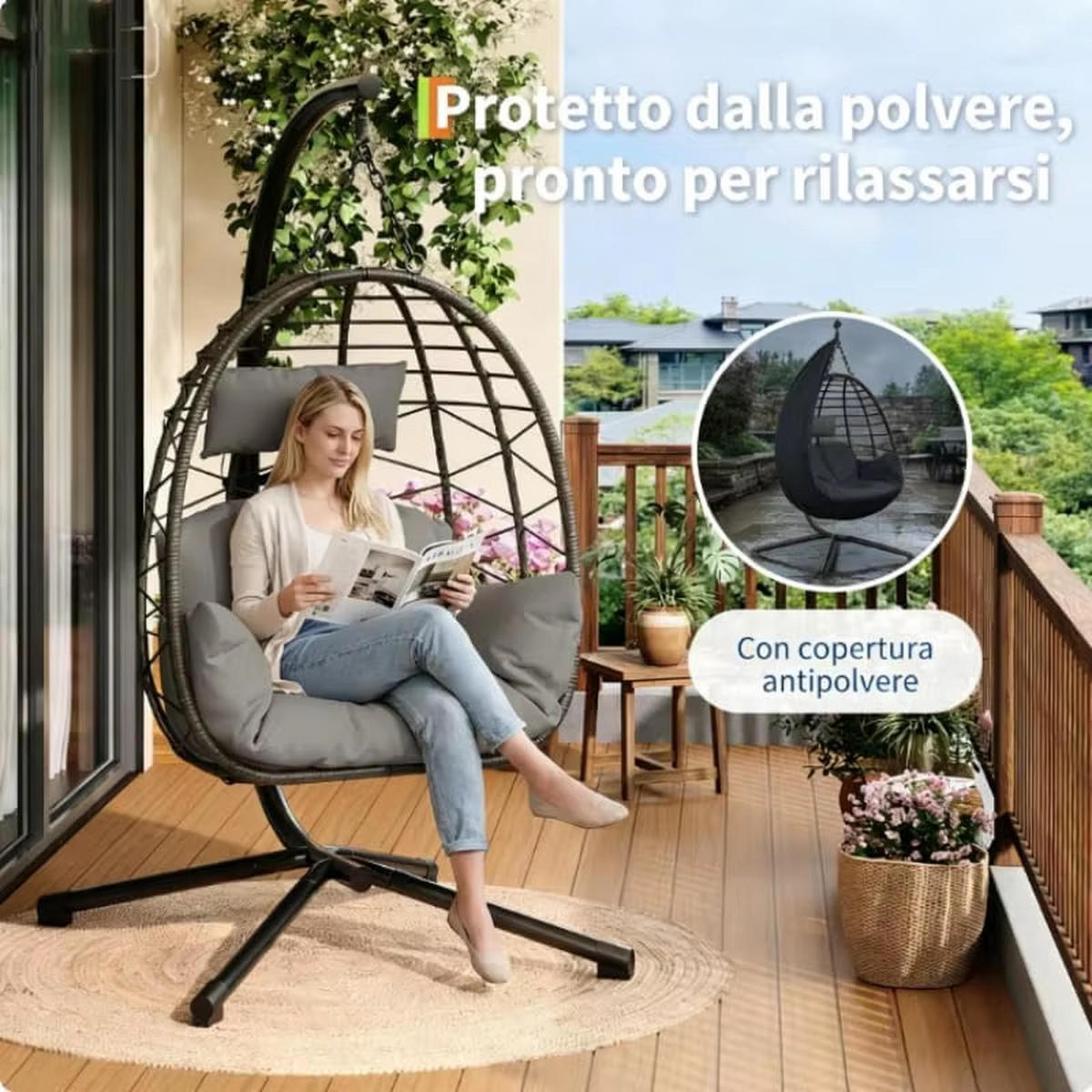HÄNGESESSEL Metallrahmen mit Schutzhülle 130 kg - Grau, Metall (105/196/105cm) - Kaket