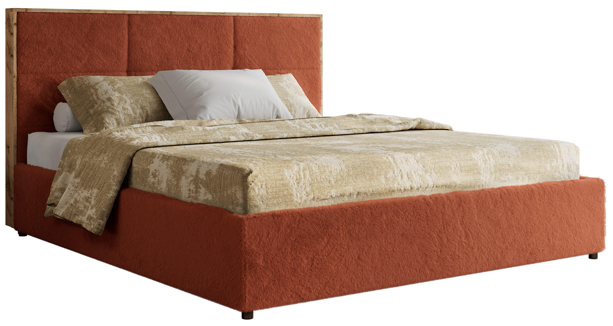 POLSTERBETT LERIO CLASSIC 140/200 - Orange Plüsch - ohne Matratze - Orange, Textil (140/200cm) - MKS