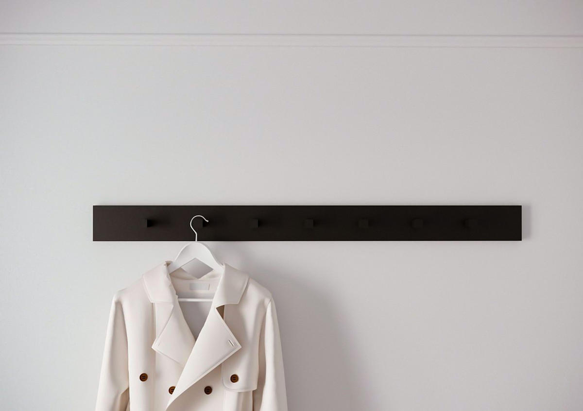 GARDEROBENLEISTE Skandica Riva mit 7 Haken, 120 cm, Schwarz - Schwarz, Holzwerkstoff (120.1/10/1.8cm) - Skandica