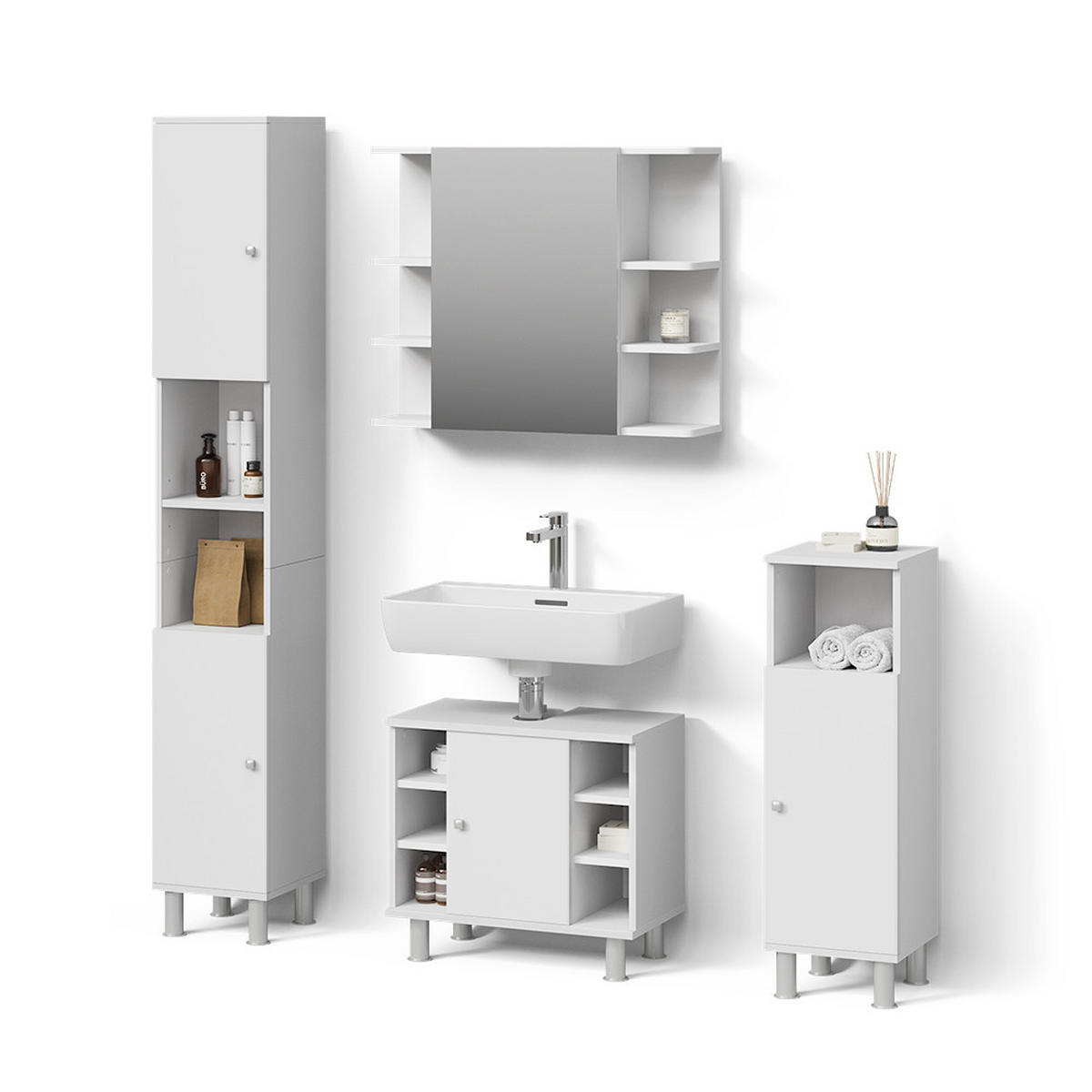 BADMÖBEL-SET Fucino Weiß 4 Teile - Weiß, Holzwerkstoff (60/54/32cm) - Livinity®