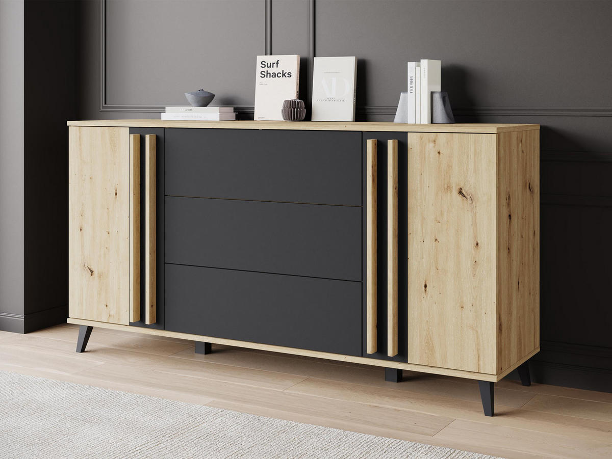 SIDEBOARD Helsinki 150 - Schwarz/Graphitfarben, Holzwerkstoff/Kunststoff (150/78/40cm) - MIRJAN24