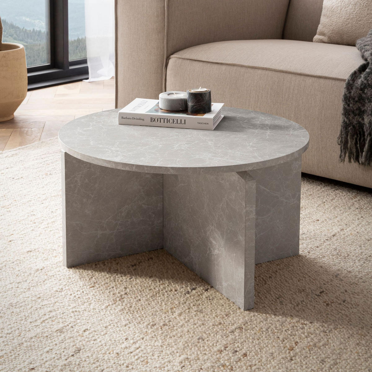 COUCHTISCH rund in Stein-Optik – modernes Design in Großformat, Beige 60x60x33 cm - Beige, Holz/Holzwerkstoff (60/60/33cm) - KADIMA DESIGN