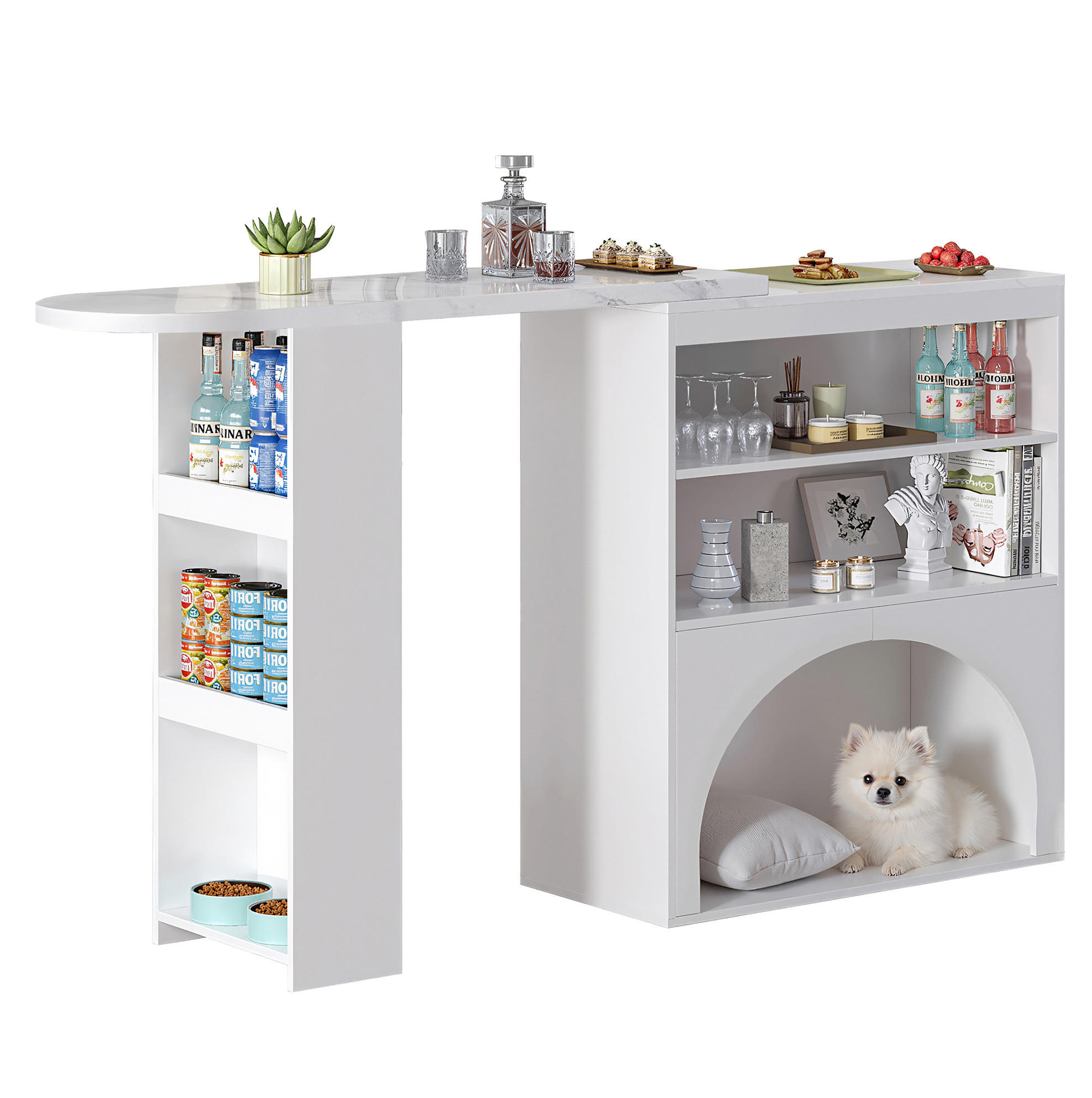 OKWISH BAROVÝ a jídelní stůl 120(+80)/40/100 cm bílý z MDF s výsuvnou deskou a úložným prostorem