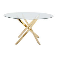 ESSTISCH rund für 6 Personen - Sicherheitsglas & goldfarbenes Metall - Transparent - COSIMA - Goldfarben, Glas (140/140/77cm) - Vente-Unique