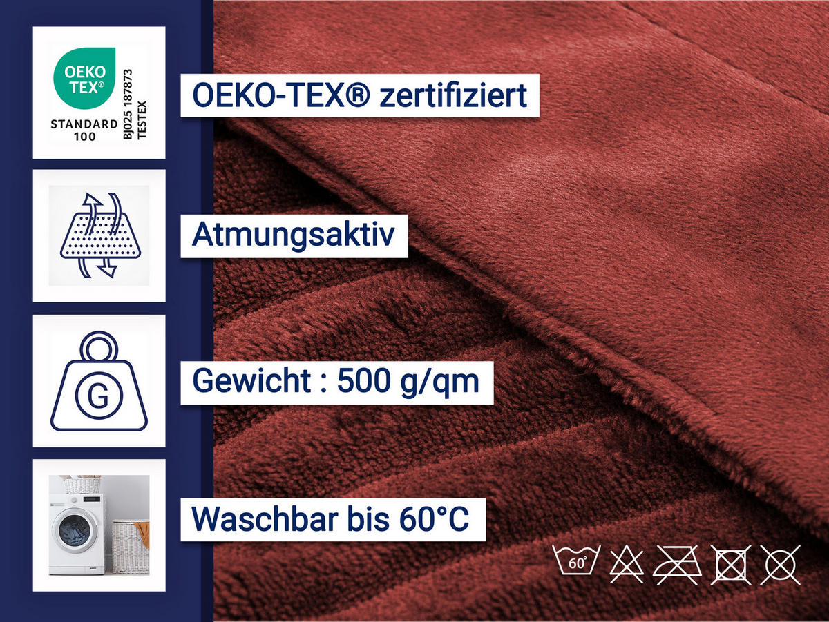 KUSCHELDECKE, 150x200 cm, 100% Polyester, Dunkelrot - Bordeaux, Textil (150/200cm) - Zollner