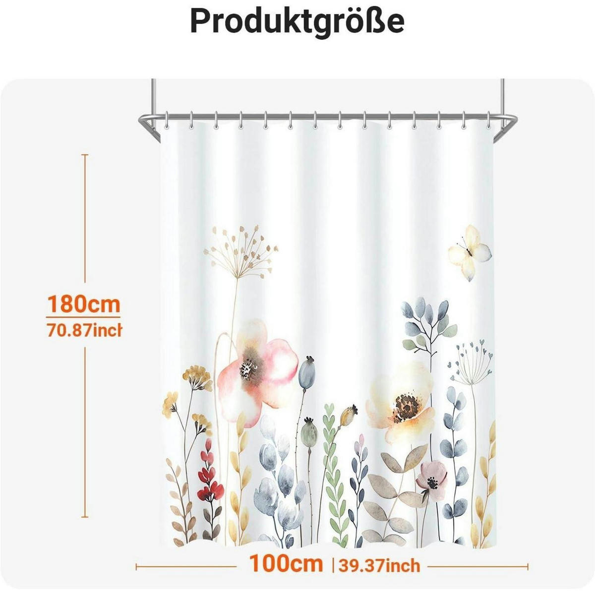 DUSCHVORHANG Blumenmuster 100 x 180 cm - Multicolor, Textil (100/180cm)