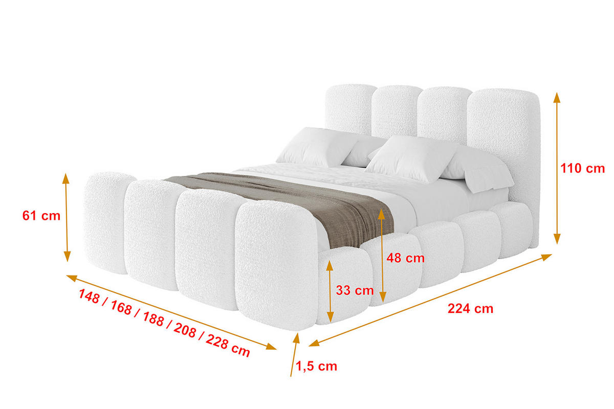 POLSTERBETT mit Bettkasten, Fußteil und Lattenrost, Boxbett ohne Matratze - KALA-Z 200x200 Weiß - Weiß, Holzwerkstoff/Textil (200/200cm) - ALTDECOR
