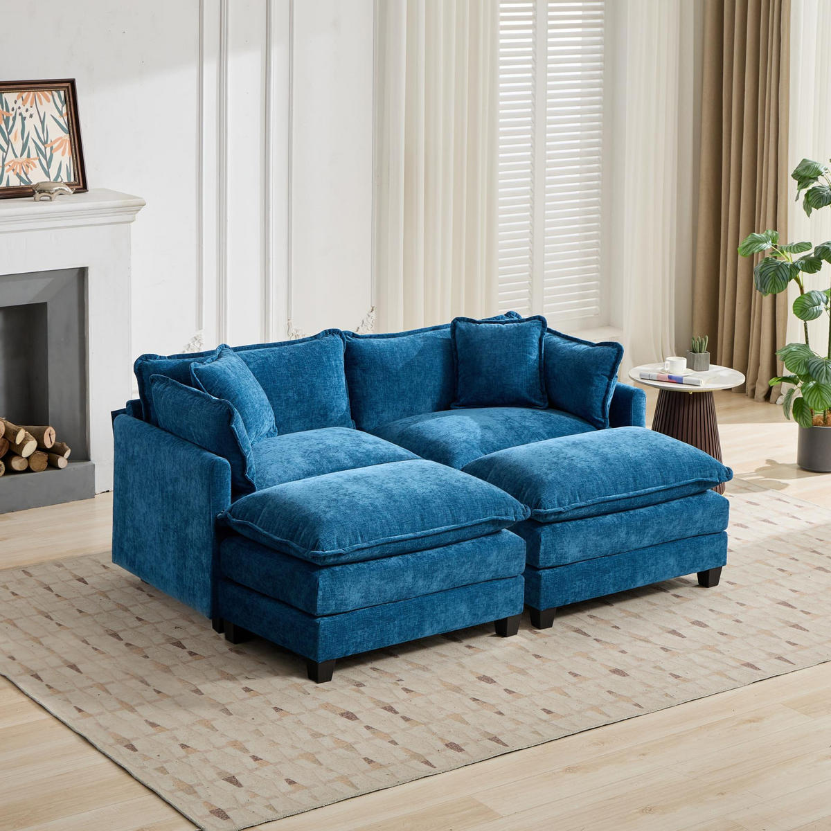 2-SITZER-SOFA aus Chenille mit modularem Design, blau - Blau, Textil (75/84/198cm)