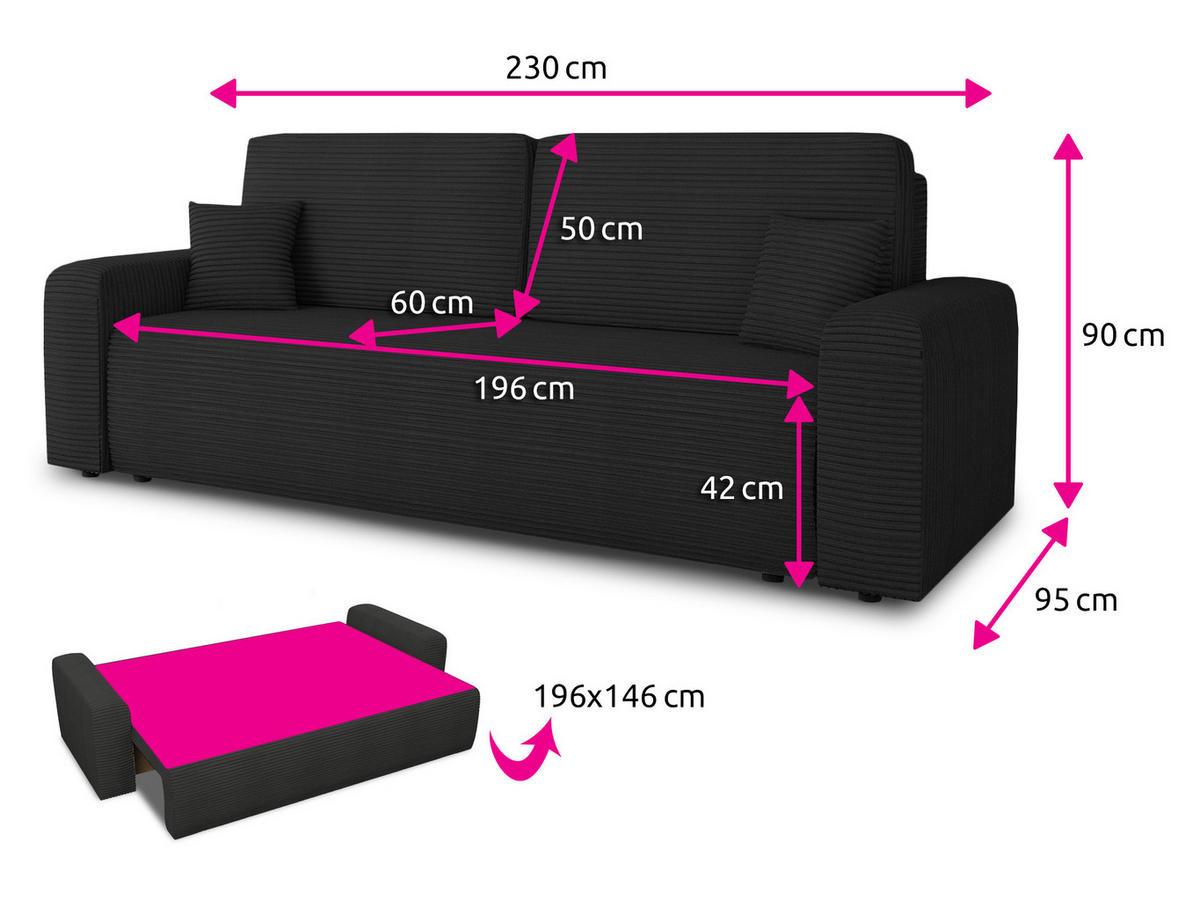 SCHLAFSOFA Spark - Schwarz, Holz/Kunststoff (236/90/95cm) - Sofnet