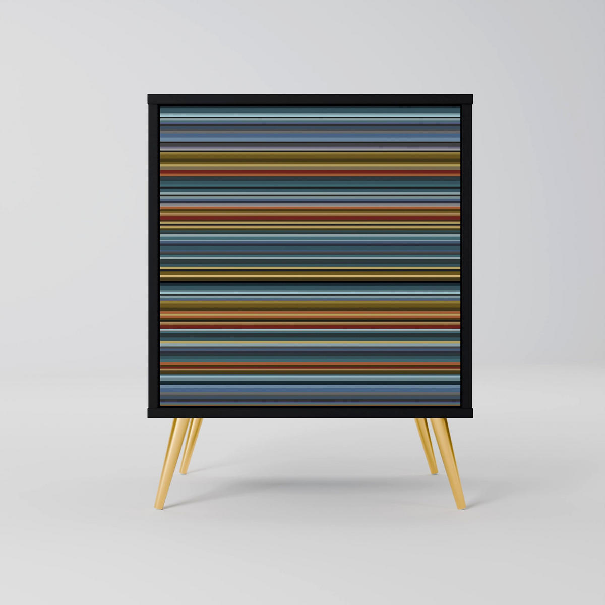 SIDEBOARD LINEOUT SPECTRUM, Schwarz, 57,5x42x75,5 cm, Goldfarbene Metallfüße - Goldfarben/Multicolor, Holzwerkstoff/Metall (57.5/75.5/42cm) - SpaceRebels