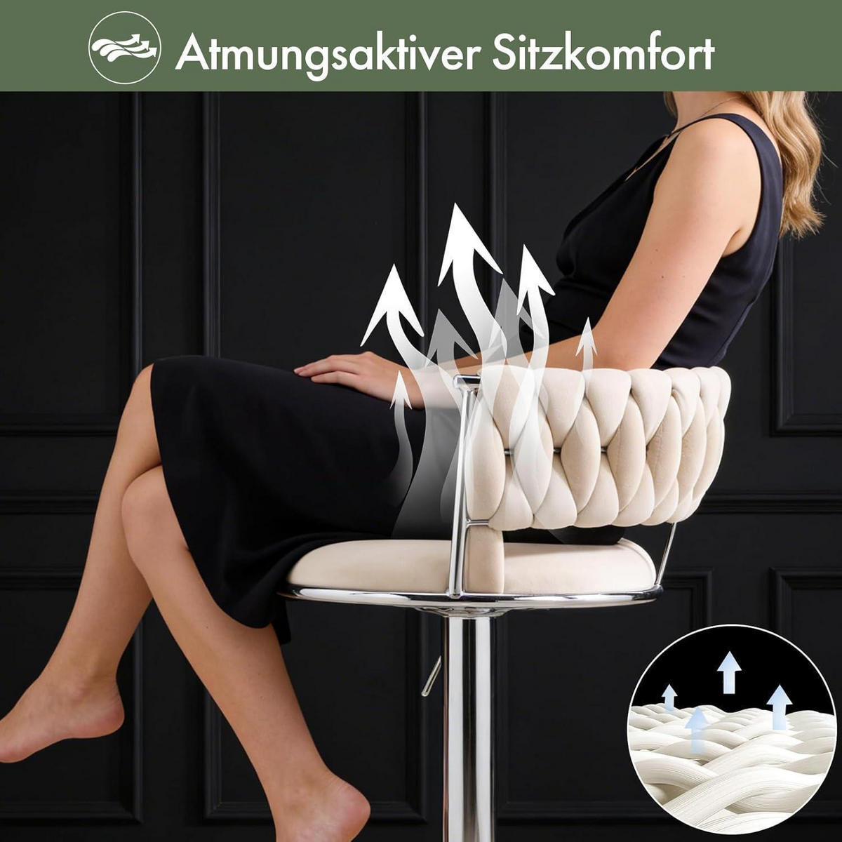 BARHOCKER 2er Set Samt Beigeweiß Höhenverstellbar - Weiß, Textil (48/78/51cm)