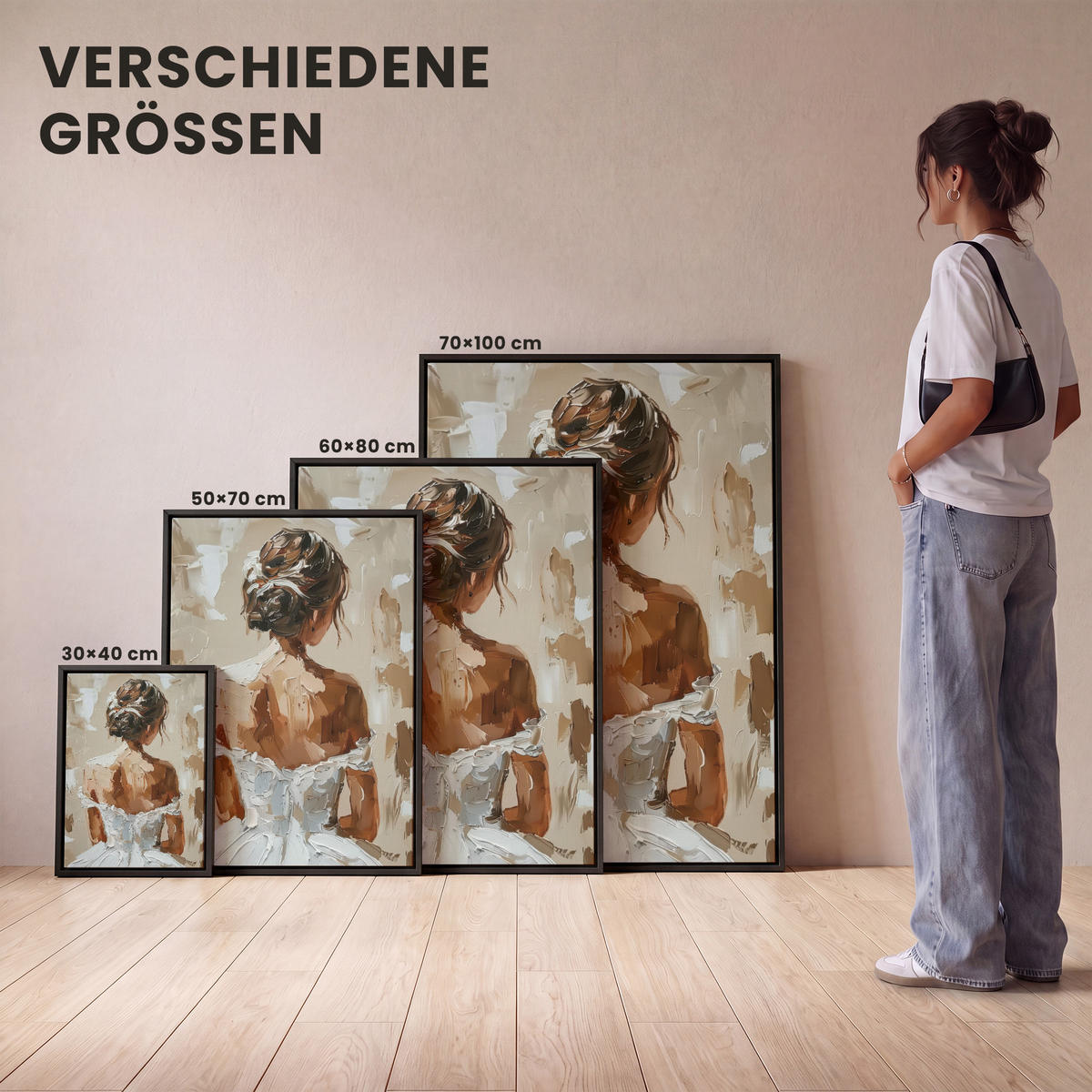 LEINWAND Bilder mit Rahmen - Frau - Farbe - Abstrakt - Beige - Modern - 50x70 - Sandfarben, Textil (50/70cm) - MuchoWow