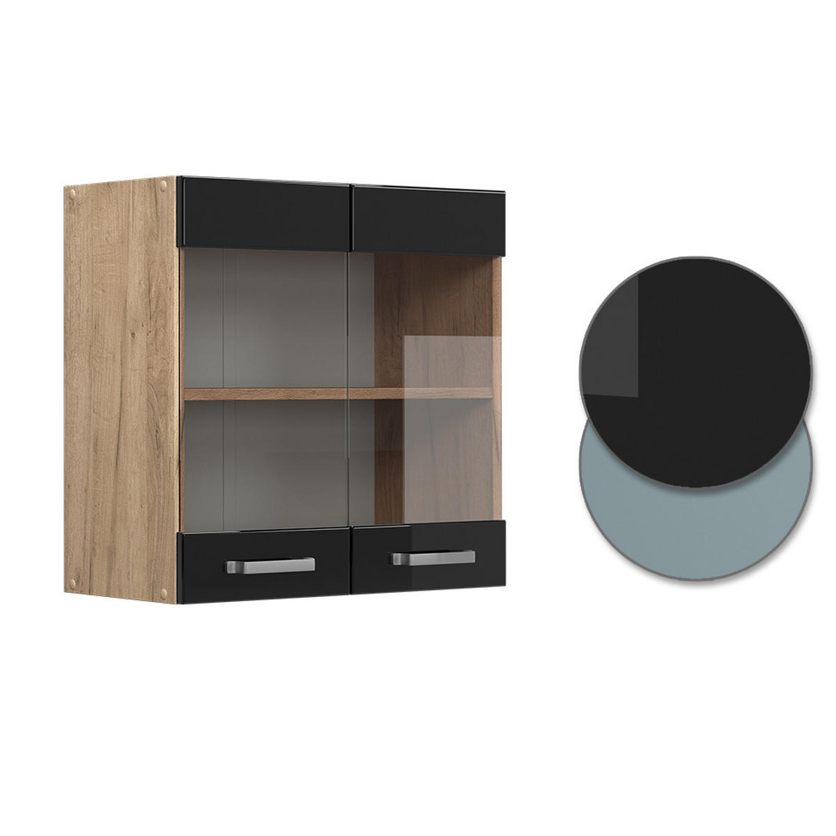 KÜCHENGLASSCHRANK R-Line Schwarz Hochglanz 60 cm - Honigeiche/Schwarz Hochglanz, Holzwerkstoff (60/60/31cm) - Vicco