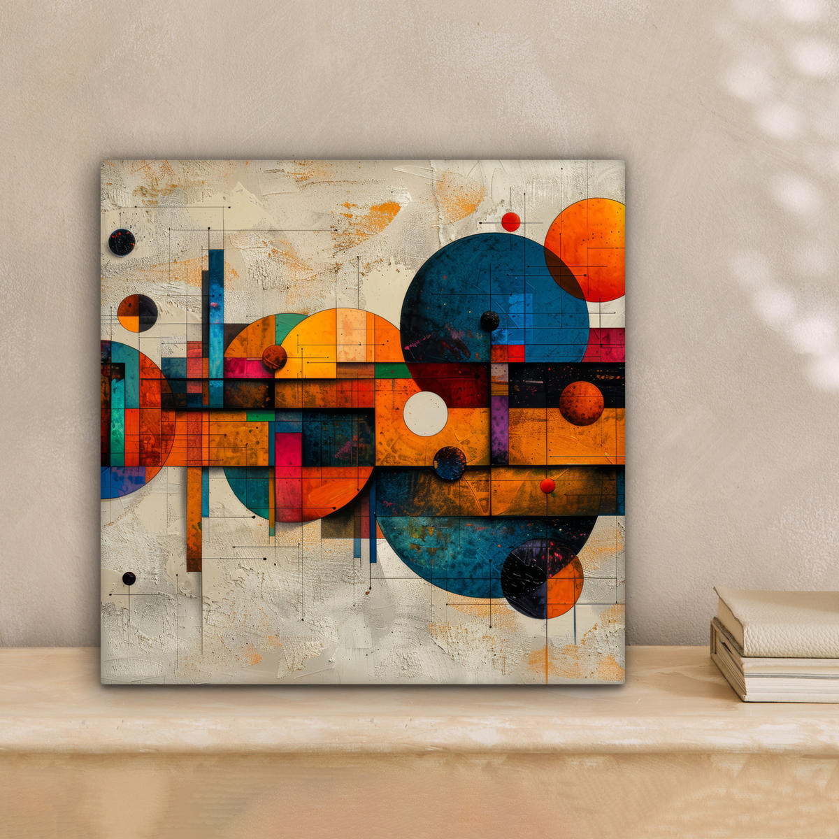 LEINWANDBILD - Vintage - Moderne Kunst - Orange - Geometrische Formen - 20x20 - Wandbilder - Multicolor, Textil (20/20cm) - MuchoWow