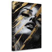 WANDBILD frauengesichtsporträt mit goldenem glamour - Goldfarben, Textil (60/90cm) - Feeby