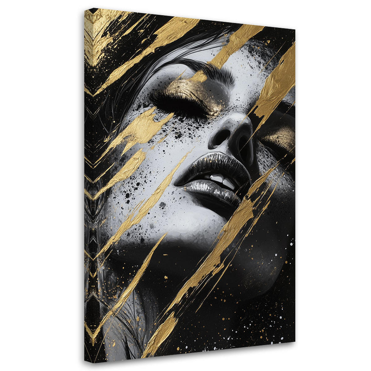 WANDBILD frauengesichtsporträt mit goldenem glamour - Goldfarben, Textil (60/90cm) - Feeby