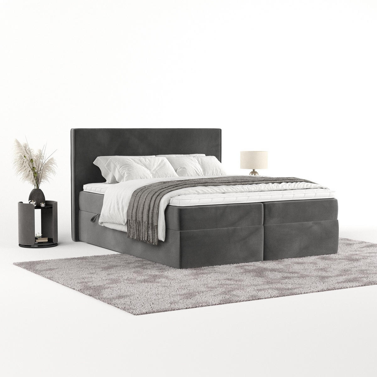 BOXBETT Nuvia 140/200 cm Grau im Kronos Stoff - Schwarz/Grau, Holz/Holzwerkstoff (140/200cm) - AltaBeds