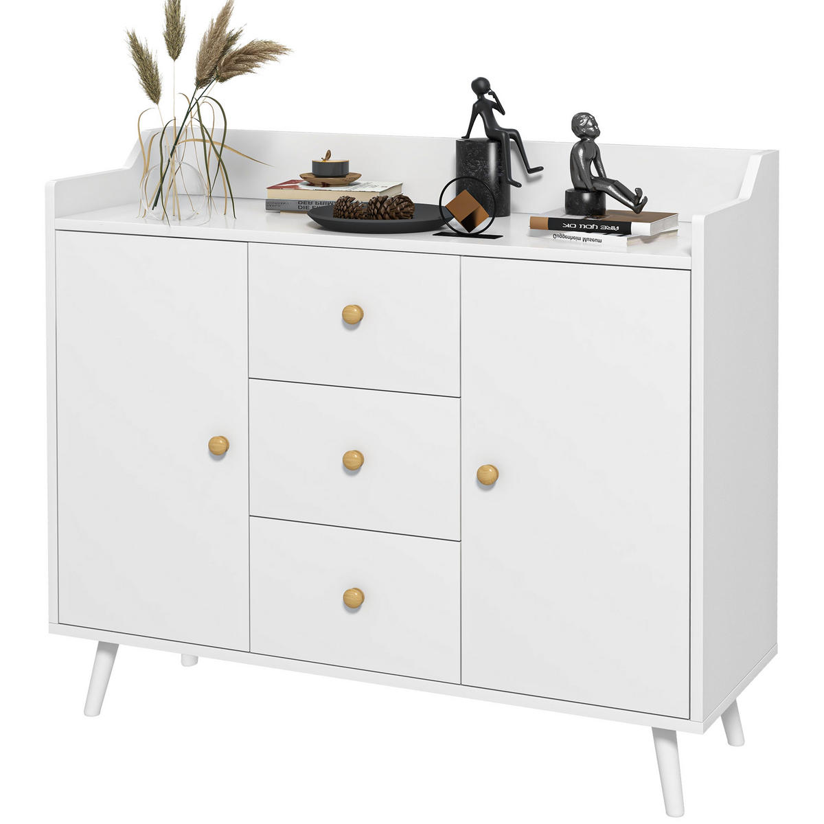 SIDEBOARD Weiß, 2 Türen, 3 Schubladen, 90/32/80 cm - Weiß, Holz (90/80/32cm) - PANGIVO