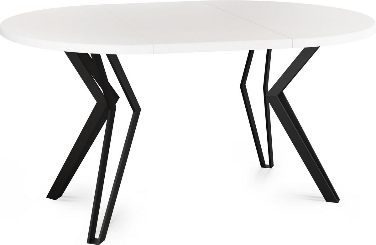 ESSTISCH Revena runder ausziehbarer, Weiß 100-180/100/76 cm - Schwarz/Weiß, Holzwerkstoff/Metall (100/100/76cm) - WFL GROUP