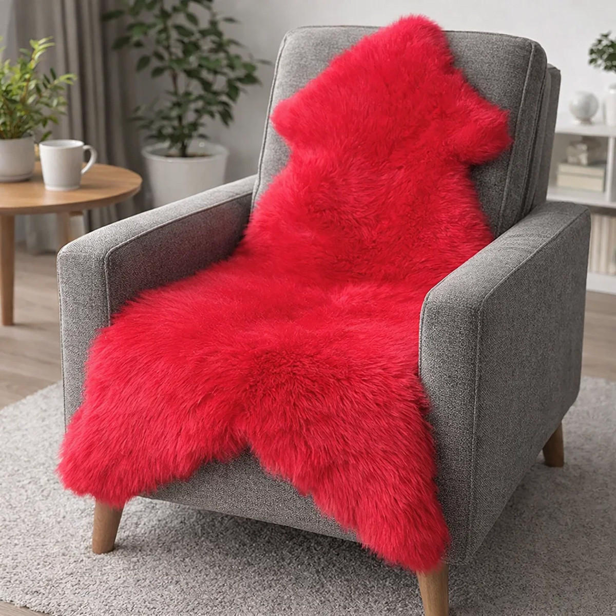 LAMMFELL Öko bunt gefärbt weich Fell Teppich Scarlett ca. 110 cm - Hellrot, Fell (60/110cm) - Provellus