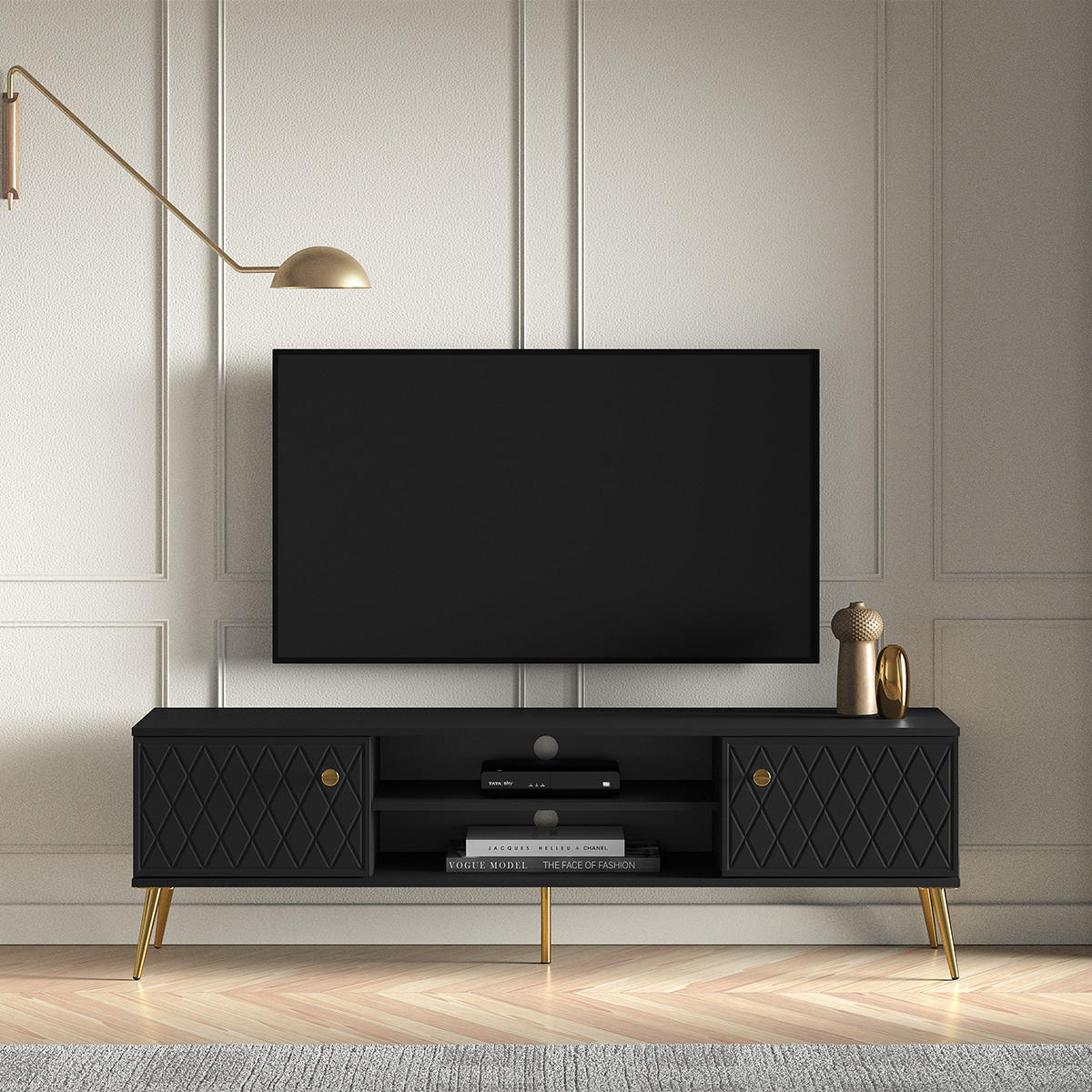 TV-MÖBEL Manoé Schwarz - Schwarz, Holzwerkstoff (160/49/40cm) - Petits-meubles