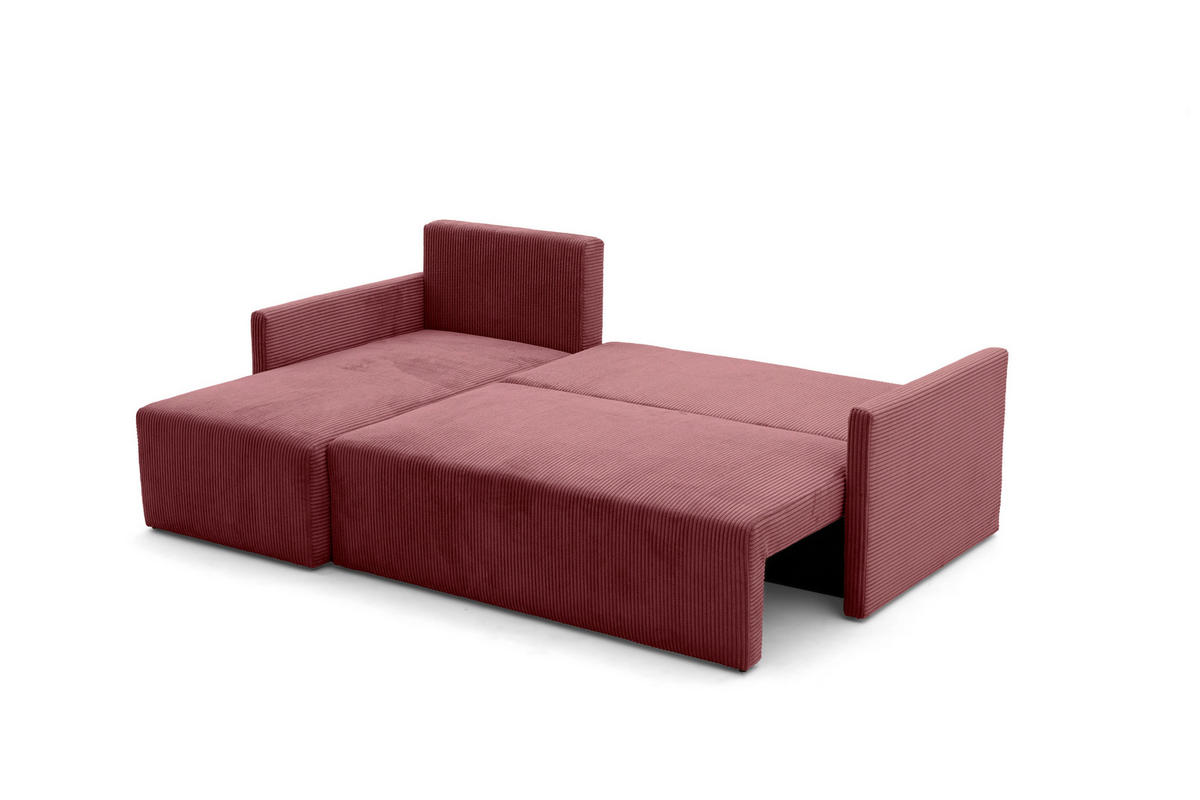 ECKSOFA GARDA L Links mit Schlaffunktion 132x198 Cord Rosa - Pink/Schwarz, Holz/Kunststoff (209/145cm) - NACANAPA