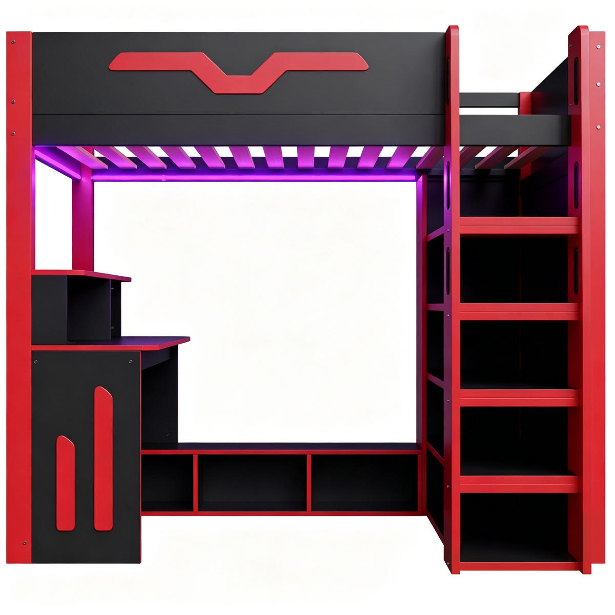PATROVÁ postel 90/200 cm černo-červená z MDF s psacím stolem a úložným prostorem - černá, kompozitní dřevo (90/200cm) - OKWISH