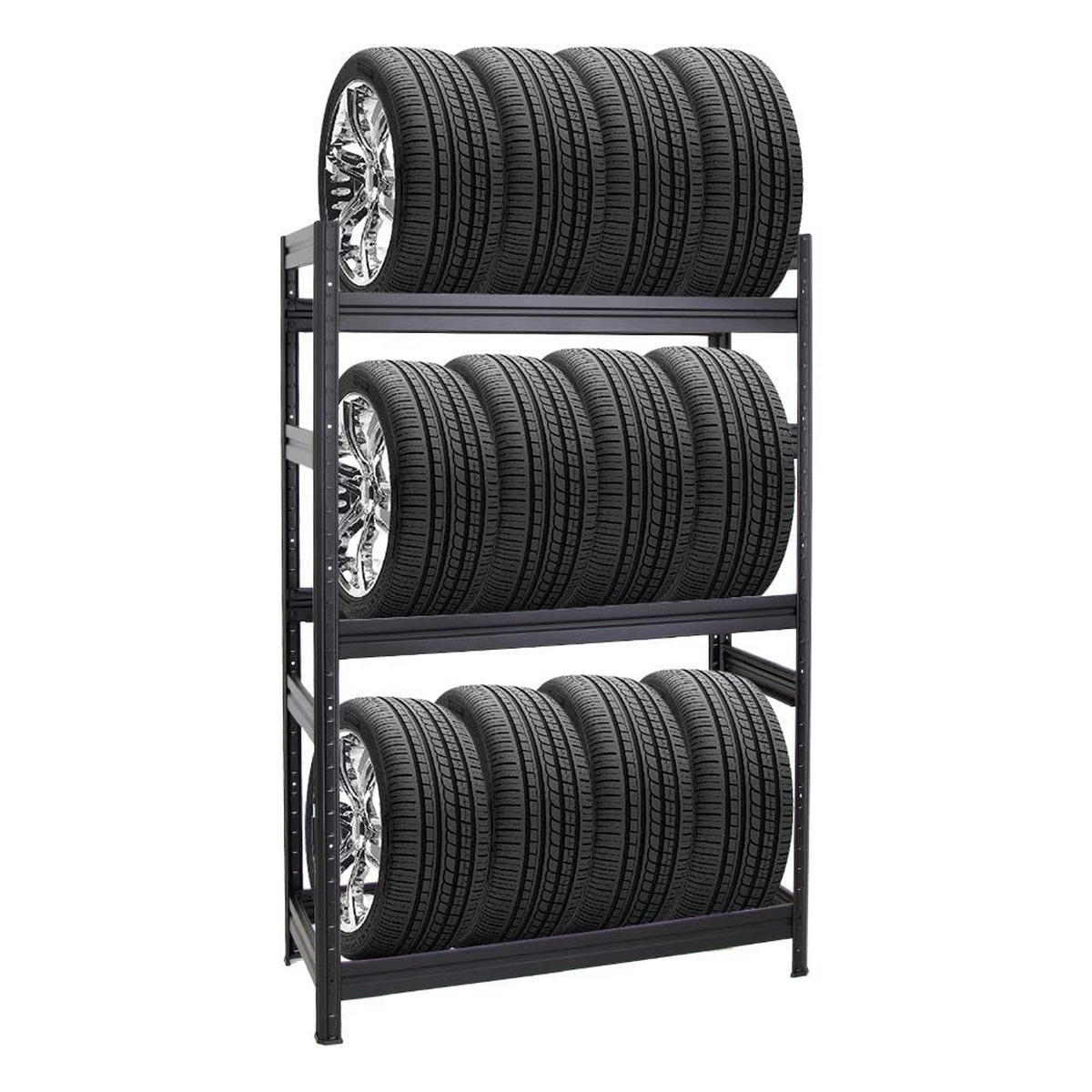 REIFENREGAL Dino 180x120x50 cm 150 kg Fachlast bis zu 12 Reifen auf 3 Ebenen Schwarz - Schwarz, Metall (120/180/50cm) - PROREGAL