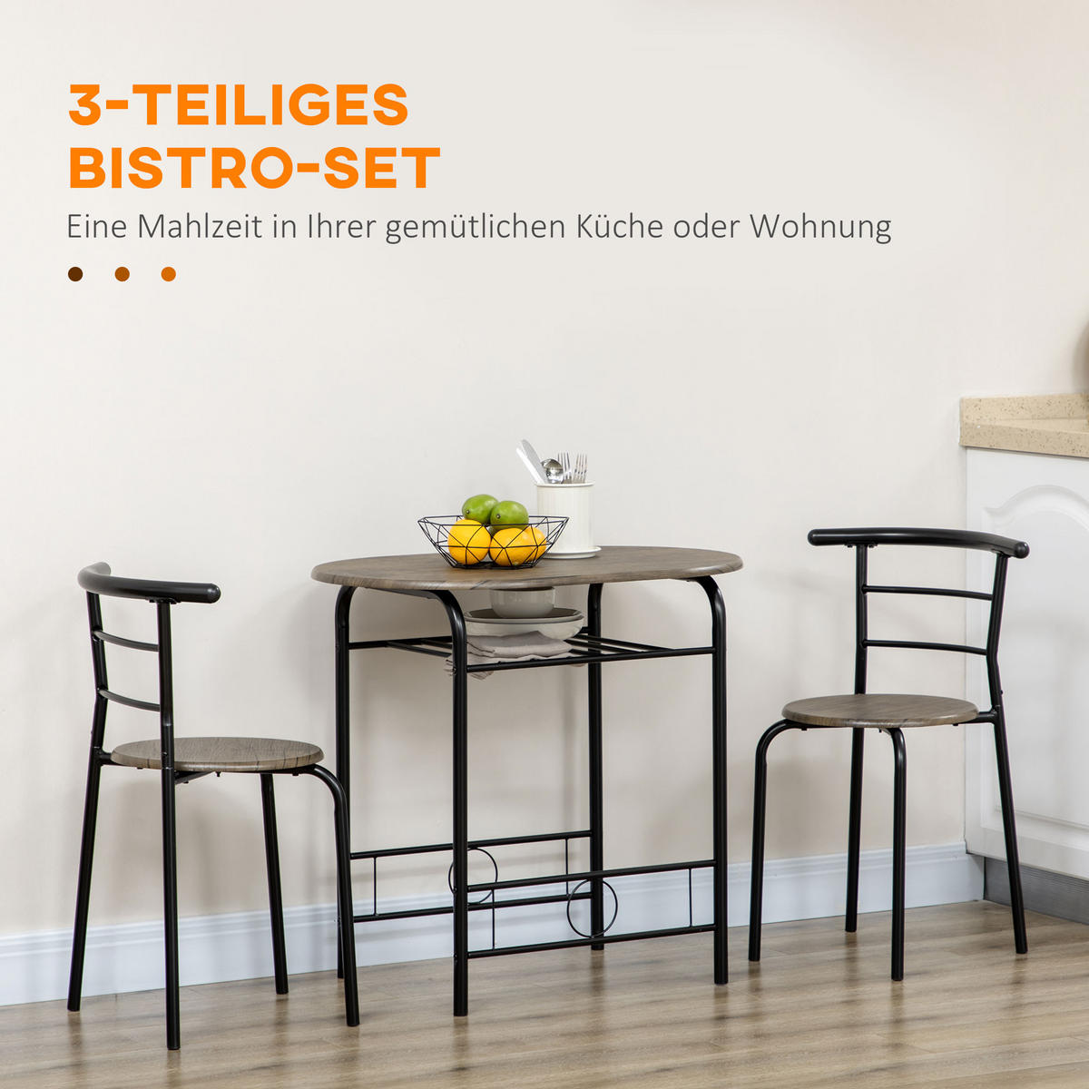 ESSGRUPPE mit 1 Tisch und 2 Stühlen Schwarz 80.0/53.0/74.5 cm - Schwarz, Holzwerkstoff (53/74.5/80cm)