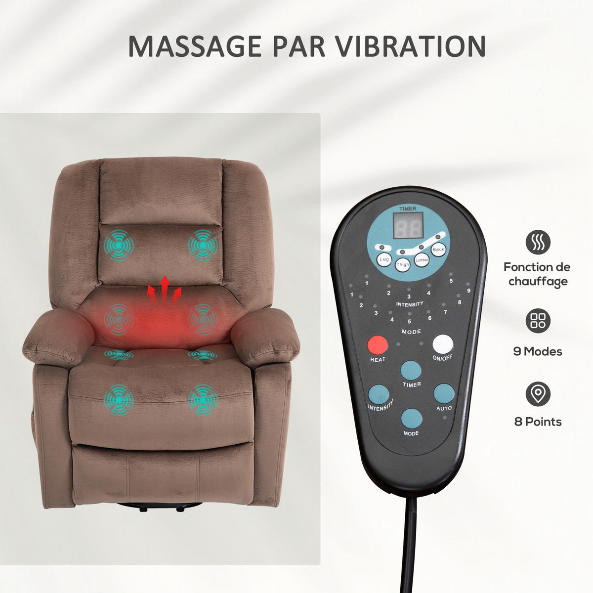 MASSAGESESSEL Braun mit Aufstehhilfe, Massagefunktion und Fernbedienung 90/93/110 cm - Braun, Textil (90/110/93cm) - PANGIVO