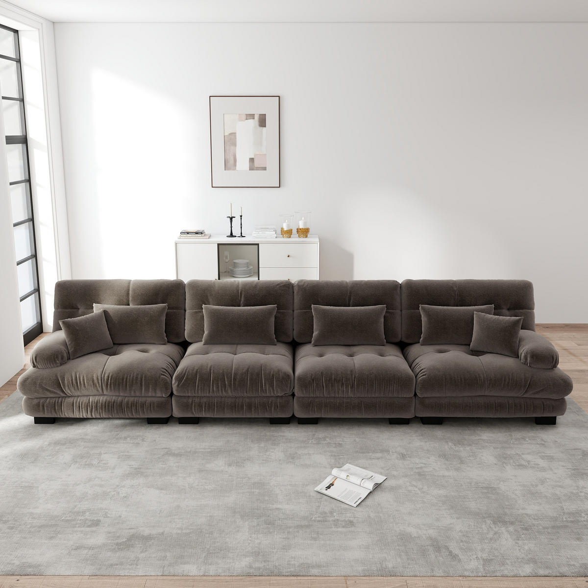 SCHLAFSOFA 4-Sitzer aus Chenille mit Tiefsitz, Braun - Braun, Textil (406/81/77cm)