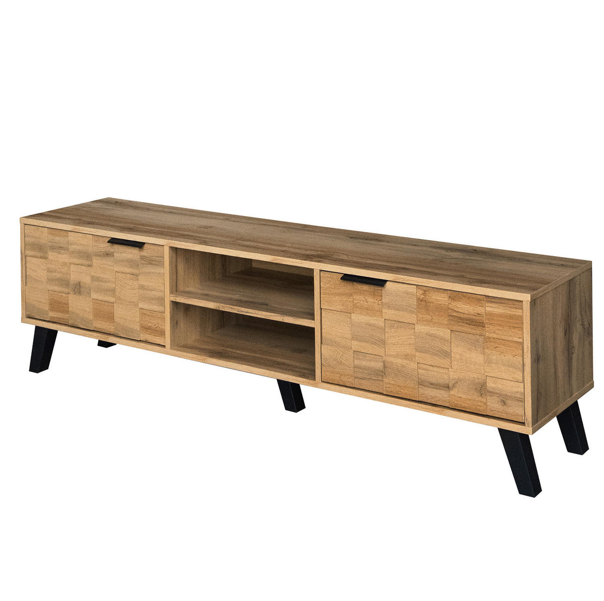 LOWBOARD 160.5/35.5/45 cm in Holzfarbe aus Spanplatte mit 2 Türen und 2 offenen Fächern - Naturfarben, Holzwerkstoff (35.5/45/160.5cm) - OKMYHOME