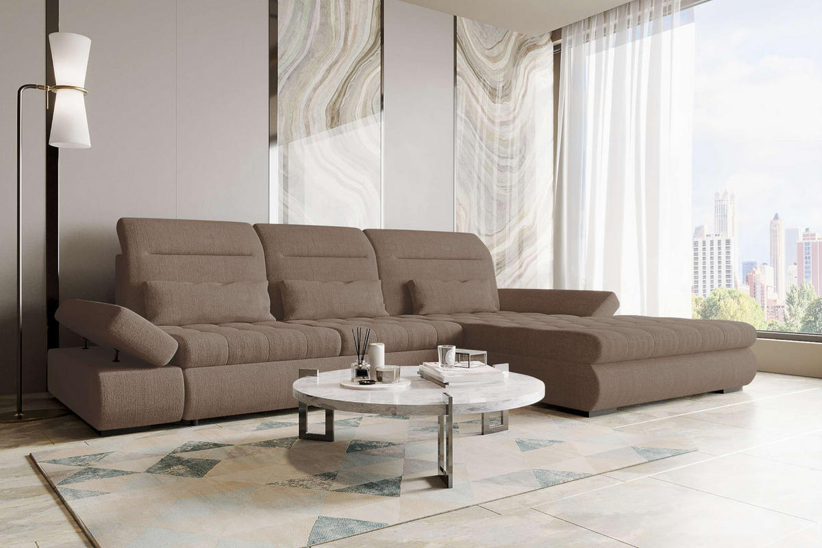 ECKSOFA Toscana Plus Velours inkl. Schlaffunktion - Sandfarben, Textil (300/179cm) - 99rooms
