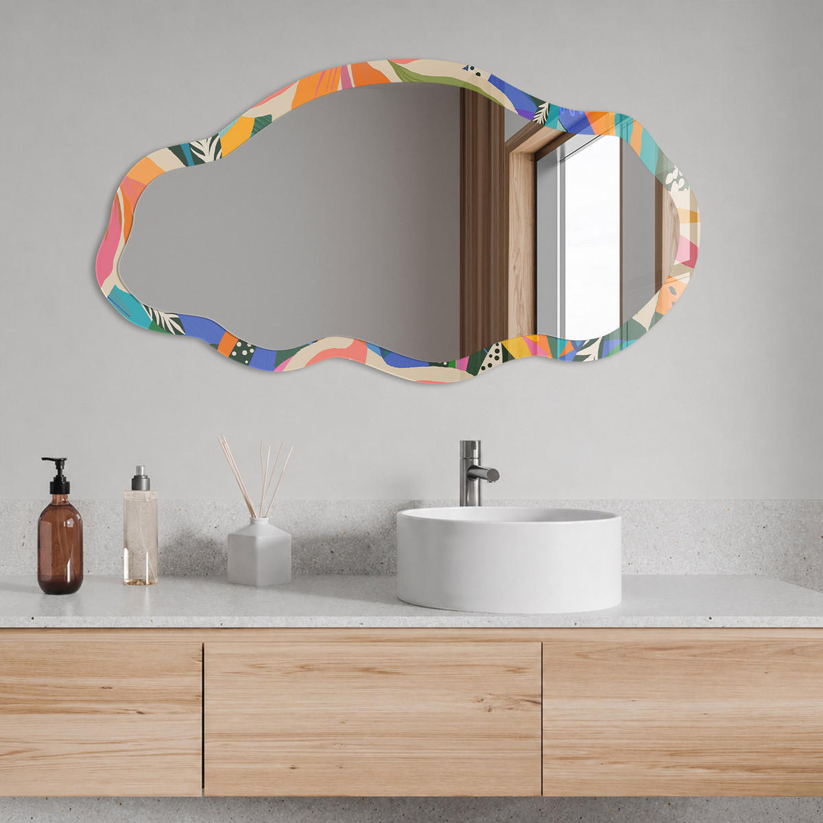 SPIEGEL 90x45 cm asymmetrisch mit Druck - Exotische Blätter - Transparent, Glas (45/90/0.4cm) - TULUP