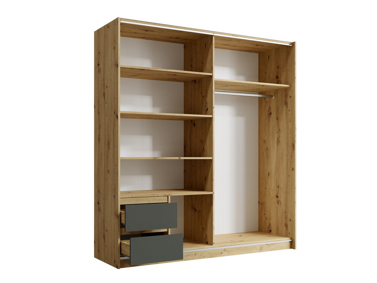 KLEIDERSCHRANK Graphit Schwarz, Eiche Artisan 181/199/59 - Eiche Artisan, Holzwerkstoff (181/199/59cm) - RAUMHIRSCH FURNITURE