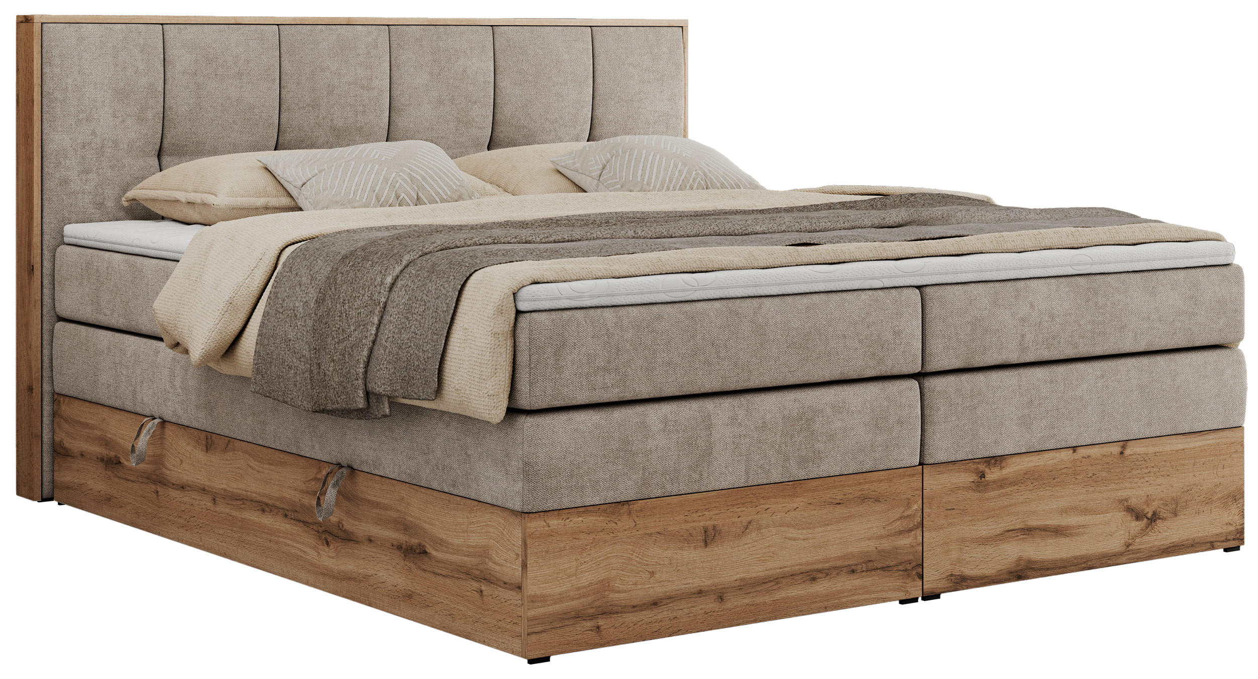 BOXSPRINGBETT ALBERO 1 KING 120/200 Beige Strukture - H3 - Beige, Holz/Textil (120/200cm) - MKS
